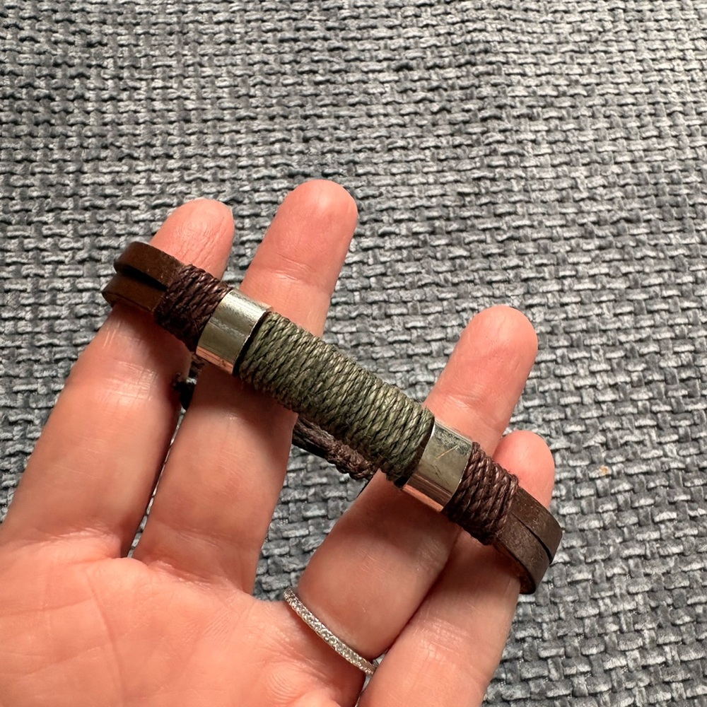 Brown Leather and Olive Cord Men's Bracelet